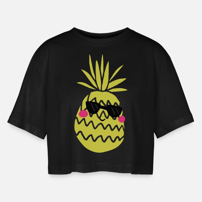 pineapple - Women’s Oversized Cropped T-Shirt - black