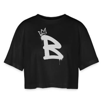 B - Women’s Oversized Cropped T-Shirt - black - Front - AI Model Female 172 light (172cm)