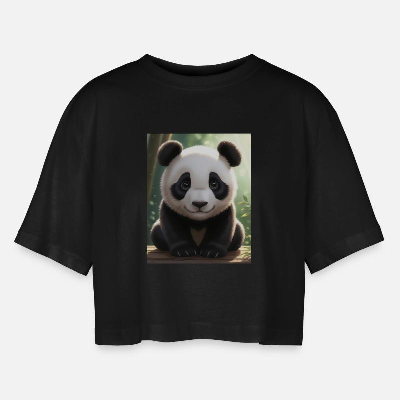 Panda Design - Women’s Oversized Cropped T-Shirt - black