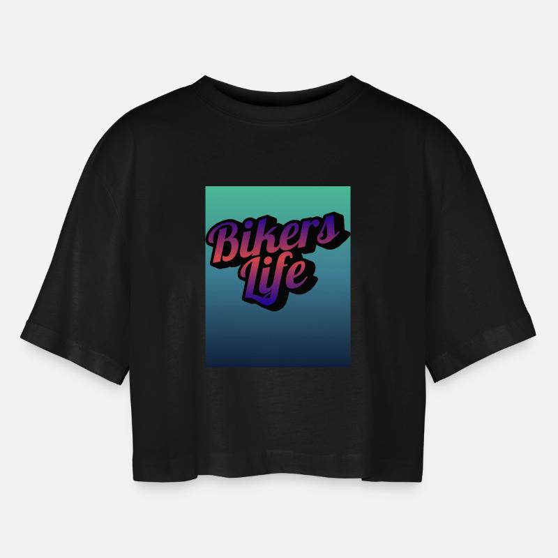 Biker Life Gradient - Women’s Oversized Cropped T-Shirt - black