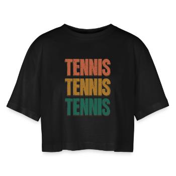 Tennis Three Color Gradient Letters - Women’s Oversized Cropped T-Shirt - black - Front - AI Model Female 172 light (172cm)