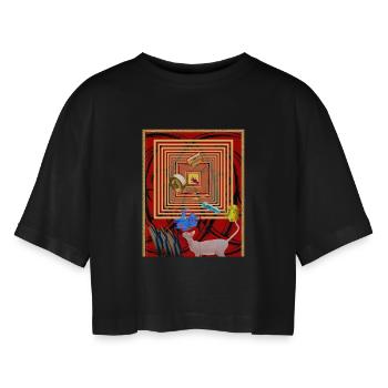 Collage géométrique rétro pour l’art mural - T-shirt court oversize Femme - noir - Devant - AI Model Female 172 light (172cm)