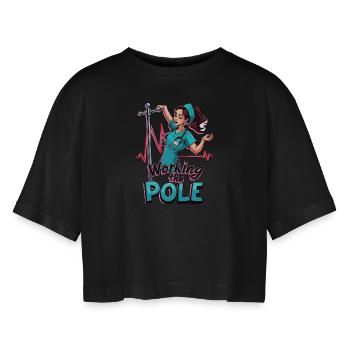 Working The Pole Krankenschwester Pole Dance - Frauen Oversized Cropped T-Shirt - Schwarz - Vorne - AI Model Female 172 light (172cm)