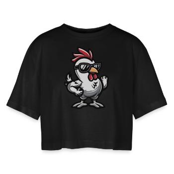 Chicken Cool Comic - Women’s Oversized Cropped T-Shirt - black - Front - AI Model Female 172 light (172cm)