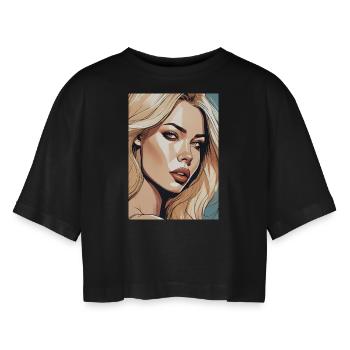 Blonde schöne Frau Blondine - Frauen Oversized Cropped T-Shirt - Schwarz - Vorne - AI Model Female 172 light (172cm)