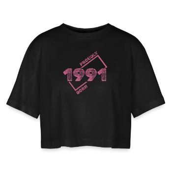 Born in 1991 - Women’s Oversized Cropped T-Shirt - black - Front - AI Model Female 172 light (172cm)