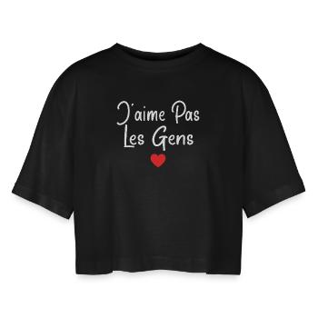 Humorvoller Teenager-Humor Ich mag keine Menschen - Frauen Oversized Cropped T-Shirt - Schwarz - Vorne - AI Model Female 172 light (172cm)