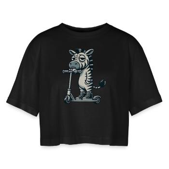 Zebra Scooter Kickroller Funny Comic - Women’s Oversized Cropped T-Shirt - black - Front - AI Model Female 172 light (172cm)