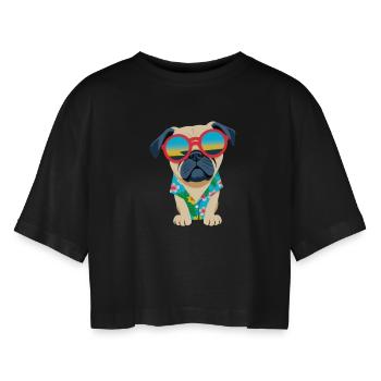 Chill Pug in Shades - Women’s Oversized Cropped T-Shirt - black - Front - AI Model Female 172 light (172cm)