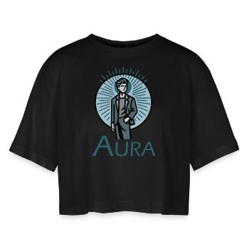 Design « Rayonnement bleu » - T-shirt court oversize Femme - noir - Devant - AI Model Female 172 light (172cm)