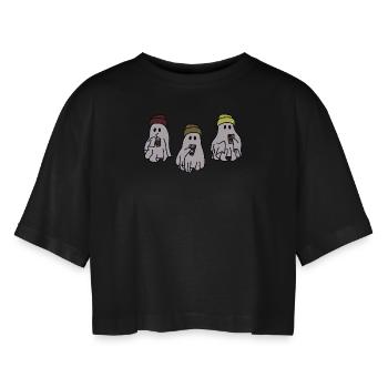 Spooky Buddies - Frauen Oversized Cropped T-Shirt - Schwarz - Vorne - AI Model Female 172 light (172cm)
