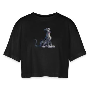 Deutsche Dogge - Frauen Oversized Cropped T-Shirt - Schwarz - Vorne - AI Model Female 172 light (172cm)