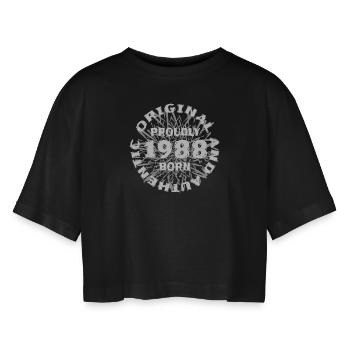 Colleague 1988 - Women’s Oversized Cropped T-Shirt - black - Front - AI Model Female 172 light (172cm)