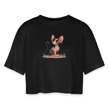 Sphynx 3 - Frauen Oversized Cropped T-Shirt - Schwarz - Vorne - AI Model Female 172 light (172cm)