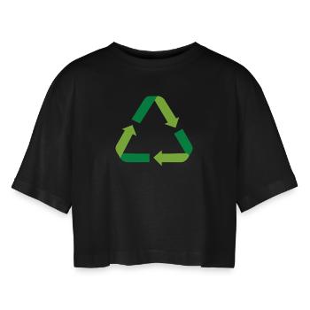 Recycling - Frauen Oversized Cropped T-Shirt - Schwarz - Vorne - AI Model Female 172 light (172cm)