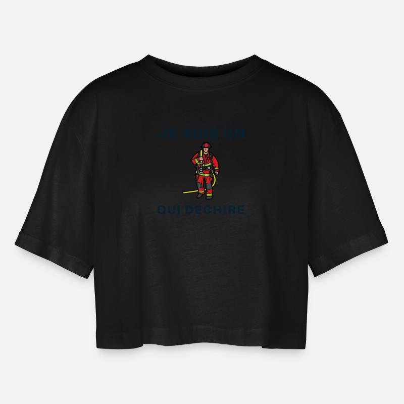 Ich bin ein Feuerwehrmann, der rockt - Frauen Oversized Cropped T-Shirt - Schwarz