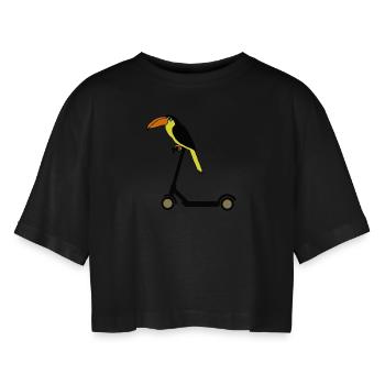 Tucan Rides E Scooter Bird of Paradise - Women’s Oversized Cropped T-Shirt - black - Front - AI Model Female 172 light (172cm)