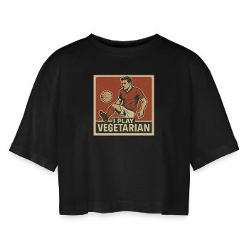 Fussball I play vegetarian - Frauen Oversized Cropped T-Shirt - Schwarz - Vorne - AI Model Female 172 light (172cm)