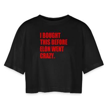 i bought this before elon went crazy - Frauen Oversized Cropped T-Shirt - Schwarz - Vorne - AI Model Female 172 light (172cm)