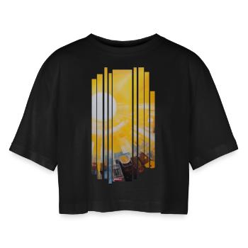 Strahlendes Erwachen - Frauen Oversized Cropped T-Shirt - Schwarz - Vorne - AI Model Female 172 light (172cm)