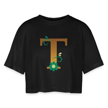 T - Frauen Oversized Cropped T-Shirt - Schwarz - Vorne - AI Model Female 172 light (172cm)