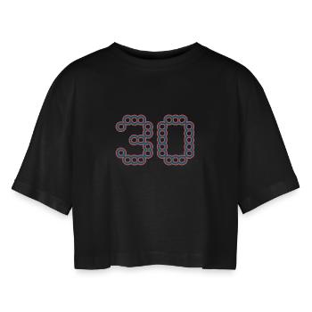 30. 30 JAHRE. 30-JÄHRIGES JUBILÄUM. 30-JÄHRIGES JUBILÄUM. - Frauen Oversized Cropped T-Shirt - Schwarz - Vorne - AI Model Female 172 light (172cm)