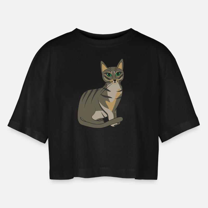 Cat - Women’s Oversized Cropped T-Shirt - black