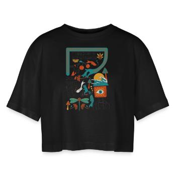 Freedom & experiences - Women’s Oversized Cropped T-Shirt - black - Front - AI Model Female 172 light (172cm)