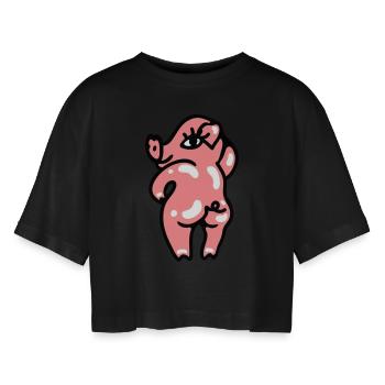Sexy horny slut 3 - Women’s Oversized Cropped T-Shirt - black - Front - AI Model Female 172 light (172cm)