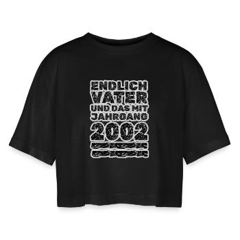 2002 - Women’s Oversized Cropped T-Shirt - black - Front - AI Model Female 172 light (172cm)