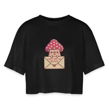 Champignon mignon avec une lettre que je t’aime tellement avec un jeu de mots sans poids - T-shirt court oversize Femme - noir - Devant - AI Model Female 172 light (172cm)