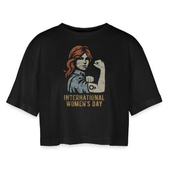 International Women's Day - Retro Geschenk - Frauen Oversized Cropped T-Shirt - Schwarz - Vorne - AI Model Female 172 light (172cm)