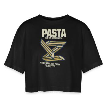 Pasta Delicious Meal - Frauen Oversized Cropped T-Shirt - Schwarz - Vorne - AI Model Female 172 light (172cm)