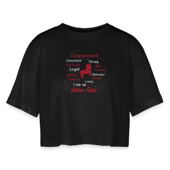 Sternzeichen Widder - Frauen Oversized Cropped T-Shirt - Schwarz - Vorne - AI Model Female 172 light (172cm)