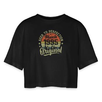 März 1995 Geschenk Geboren März 1995 Retro März 1995 - Frauen Oversized Cropped T-Shirt - Schwarz - Vorne - AI Model Female 172 light (172cm)