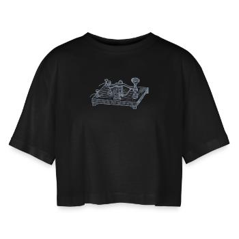 Vintage Morsecode Gerät, Retro Kommunikation - Frauen Oversized Cropped T-Shirt - Schwarz - Vorne - AI Model Female 172 light (172cm)