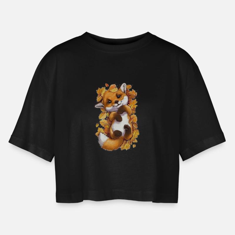 Cute baby fox - Women’s Oversized Cropped T-Shirt - black