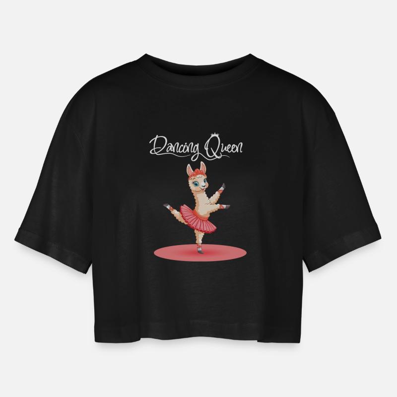 Alpaca Dancing Ballet In Pink Tutu Dancing Queen - Women’s Oversized Cropped T-Shirt - black