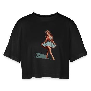 Rockabilly Style Outfit Frau barfuß Retro Geschenk - Frauen Oversized Cropped T-Shirt - Schwarz - Vorne - AI Model Female 172 light (172cm)