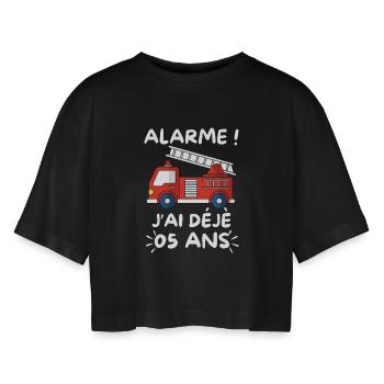 Alarm, ich bin schon 5 Jahre alt, Feuerwehrmannsgeburtstag - Frauen Oversized Cropped T-Shirt - Schwarz - Vorne - AI Model Female 172 light (172cm)