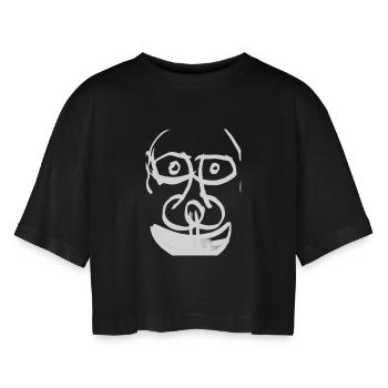 Abstraktes Kunstgesicht auf T-Shirt - Frauen Oversized Cropped T-Shirt - Schwarz - Vorne - AI Model Female 172 light (172cm)