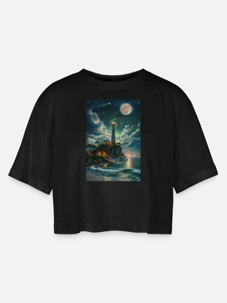 Le phare au clair de lune - T-shirt court oversize Femme - noir