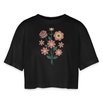 Zeitloses Blumen-Design – Natürlich & Stilvoll - Frauen Oversized Cropped T-Shirt - Schwarz - Vorne - AI Model Female 172 light (172cm)
