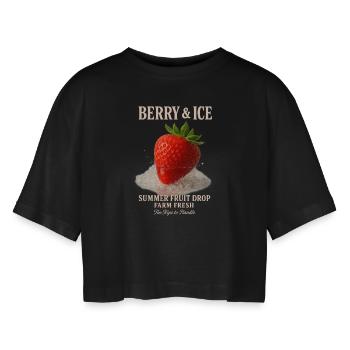 Erdbeere & Eis - Frauen Oversized Cropped T-Shirt - Schwarz - Vorne - AI Model Female 172 light (172cm)
