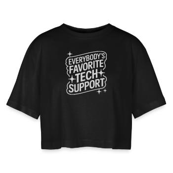 Technical Support Computer - Women’s Oversized Cropped T-Shirt - black - Front - AI Model Female 172 light (172cm)