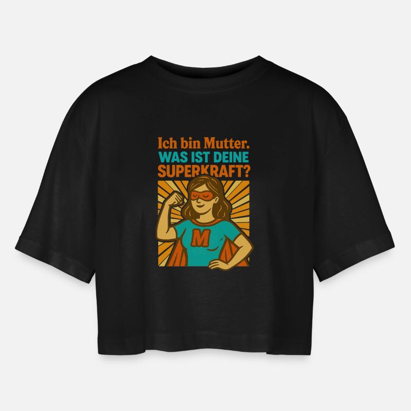 Super Mom - Frauen Oversized Cropped T-Shirt - Schwarz