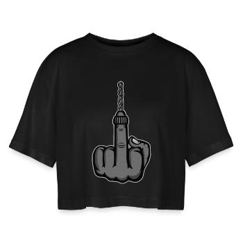 Middle Finger Stingerfinger Drill Design - Women’s Oversized Cropped T-Shirt - black - Front - AI Model Female 172 light (172cm)