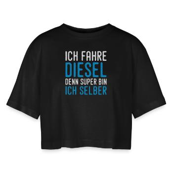 Ich fahre Diesel denn Super bin ich selber - Frauen Oversized Cropped T-Shirt - Schwarz - Vorne - AI Model Female 172 light (172cm)
