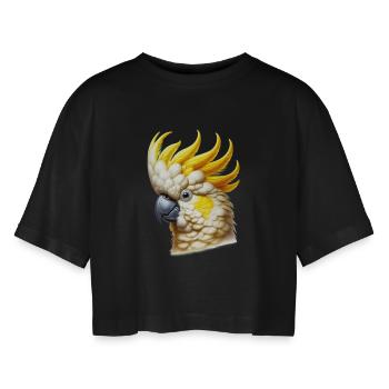Cockatoo Parrot - Women’s Oversized Cropped T-Shirt - black - Front - AI Model Female 172 light (172cm)