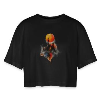 Sunrise Masjid Transparent - Women’s Oversized Cropped T-Shirt - black - Front - AI Model Female 172 light (172cm)